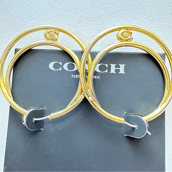 NWT COACH Signature Logo Gold Double Hoop Earrings Brand New With Tag - Picture 4 of 10